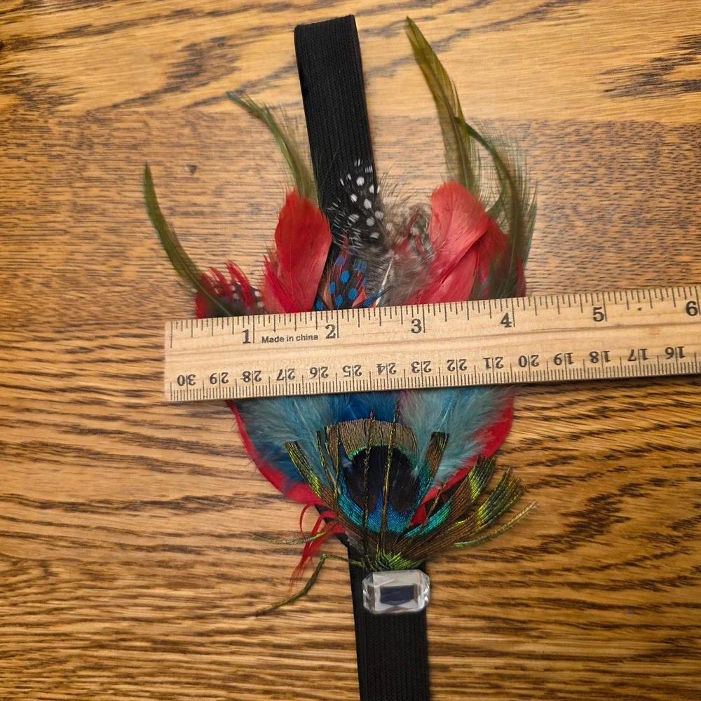 Multicolor Peacock Feather Elastic Headband Boho Flapper Festival Hair Accessory